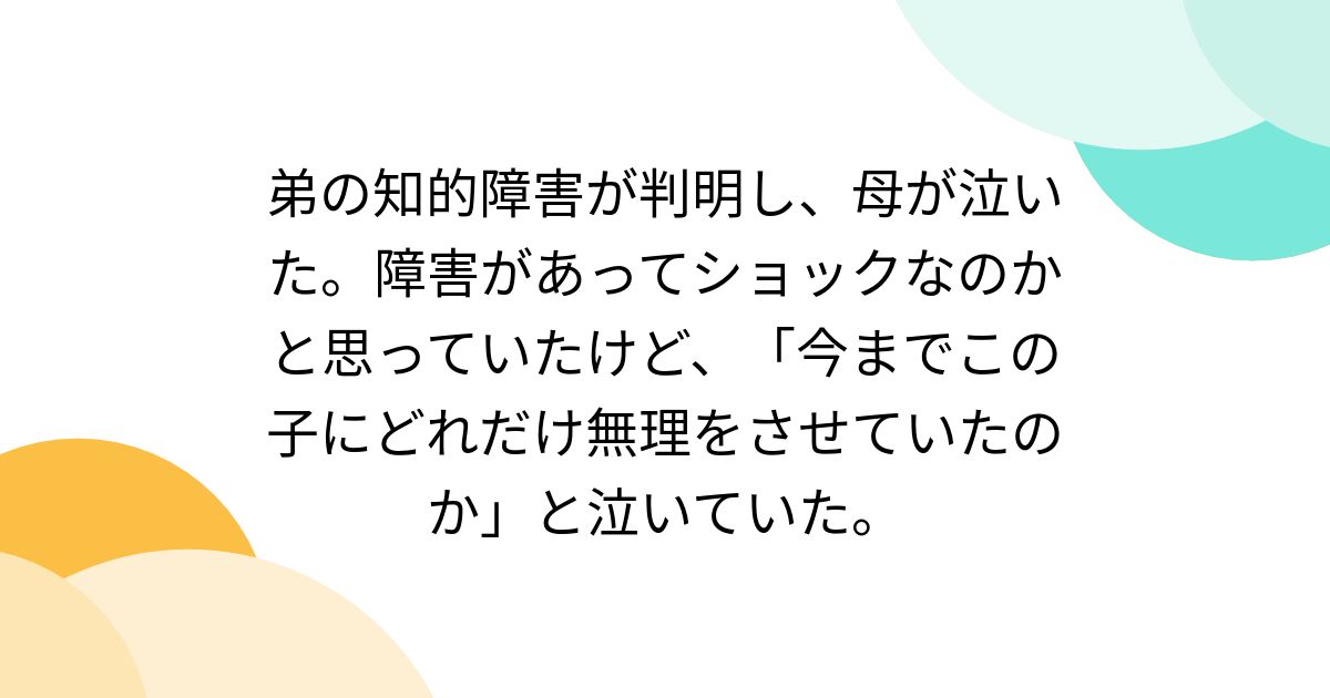弟の知的障害が判明し、母が泣いた。障害があってショックなのかと思っていたけど、「今までこの子にどれだけ無理をさせていたのか」と泣いていた。