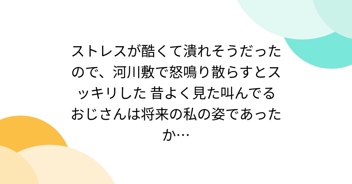 Postrin ストレスが酷くて潰れそうだったので、河川敷で怒鳴り散らすとスッキリした 昔よく見た叫んでるおじさんは将来の私の姿であったか ...
