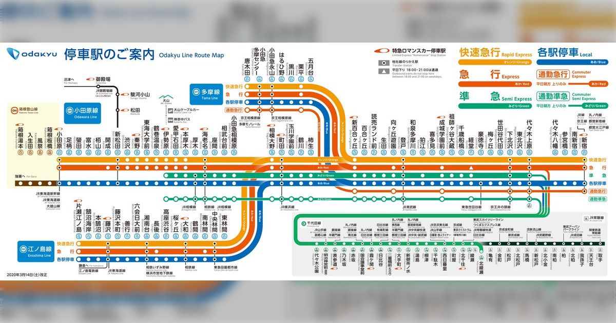 小田急電鉄・線路図 / やや傷や汚れ あり 色覚特性を考慮したデザインの話をするのにいい題材がないか探してい