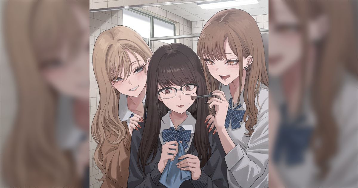 「可愛くしてあげる」間に挟まった地味子に化粧をしようとするギャル2人のイラスト…色んな解釈が集まりそう「真ん中男子だったら話が変わってくるな」
