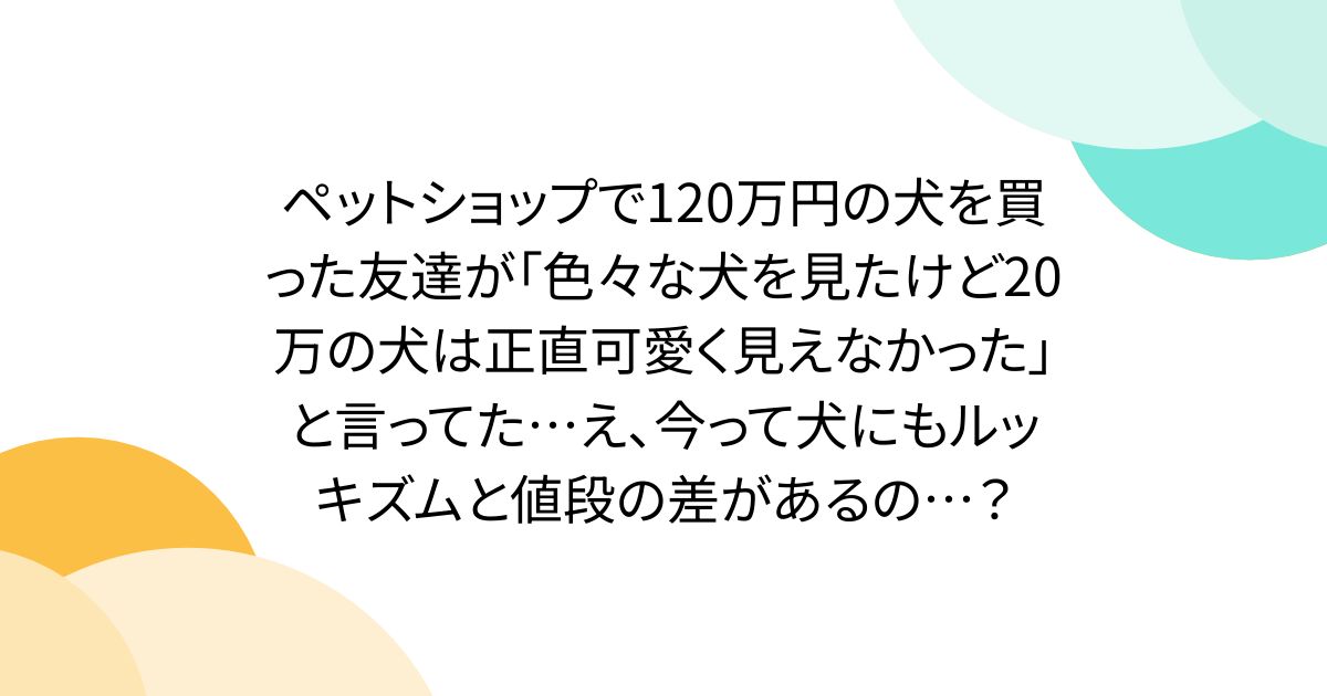 ペットショップで120万円の犬を買った友達が「色々な犬を見たけど20万の犬は正直可愛く見えなかった」と言ってた…え、今って犬にもルッキズムと値段の差があるの…？