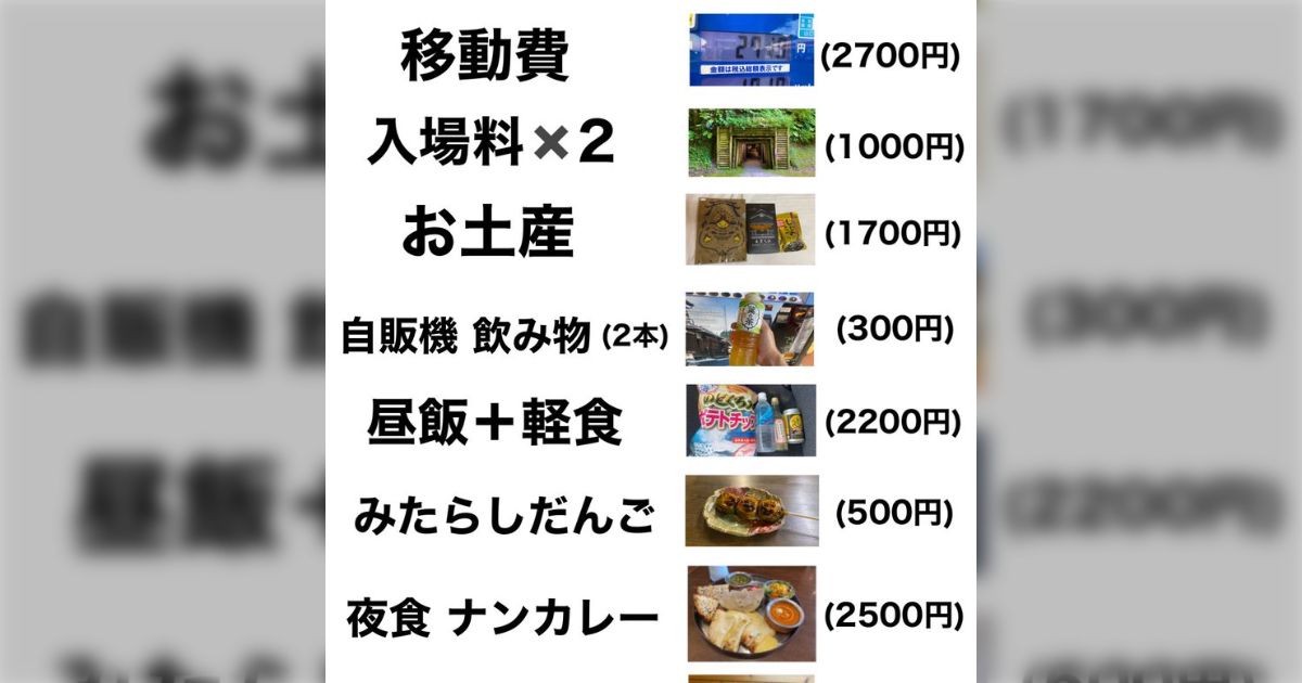 物価高すぎて日帰り旅行に行っただけでこれ…もう終わりだよこの国「旅行代抜きにして69,000円とか物価高すぎだろ…もう旅行行けん」