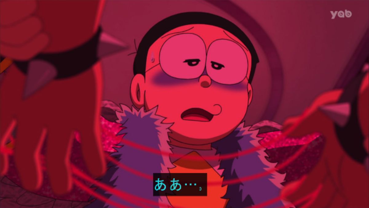 月面で停止したジャイアンとのび太の宇宙船、薄れゆく酸素の中のび太を