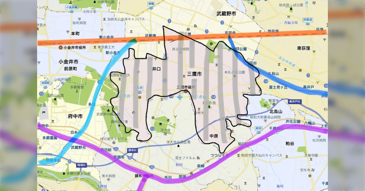 三鷹市はほぼ鉄道空白地帯?地図で見てみるとほとんど鉄道が通っ 三鷹市はほぼ鉄道空白地帯?地図で見てみるとほとんど鉄道が通っ