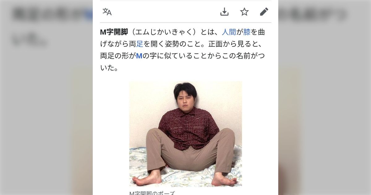 五十路熟女M字開脚 なんっなんだよコイツはマジで｣WikipediaのM字開脚の項目で少し嫌そうな顔をしながら開脚する謎の男性に注目が集まる→まさかの本人登場 -  Togetter [トゥギャッター]