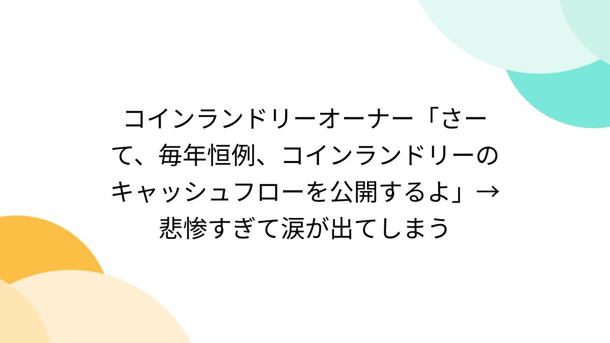 コインランドリーオーナー「さーて、毎年恒例、コインランドリーのキャッシュフローを公開するよ」→悲惨すぎて涙が出てしまう - posfie
