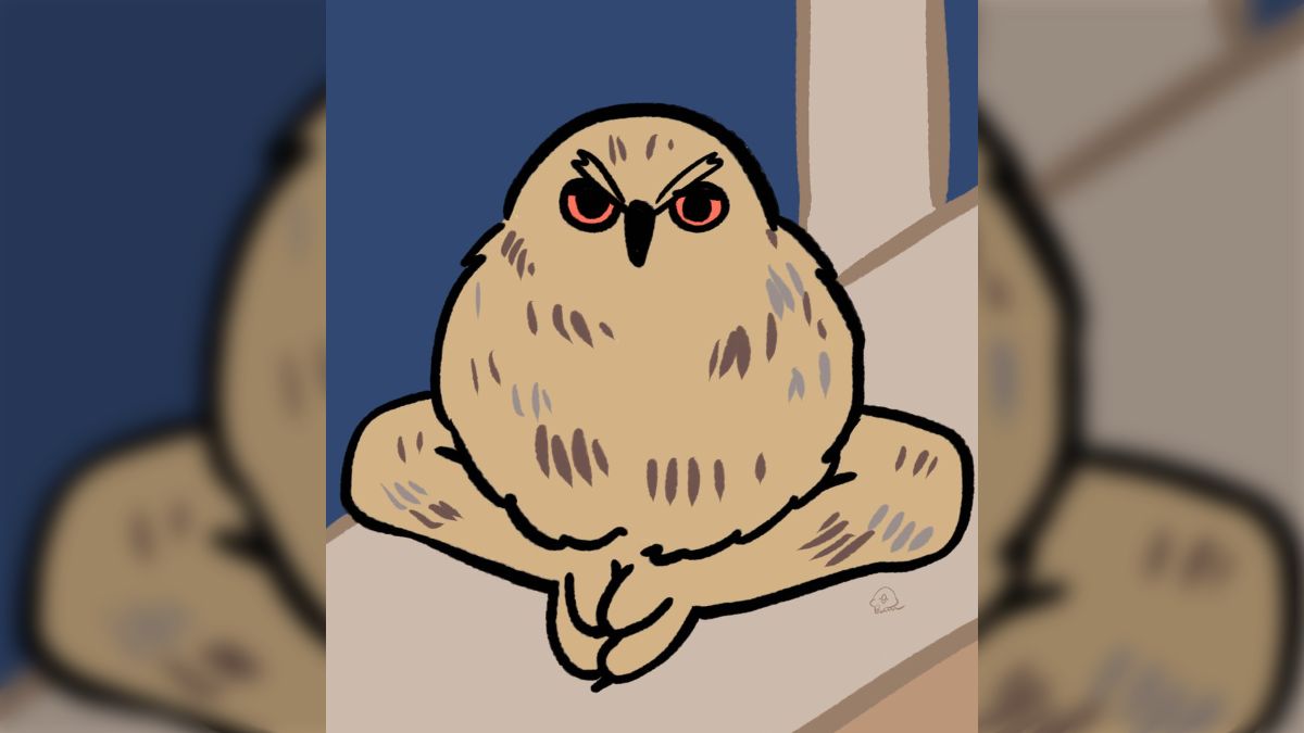 TLであぐらかいてるフクロウいたけど、通知欄開いて帰ってきたら