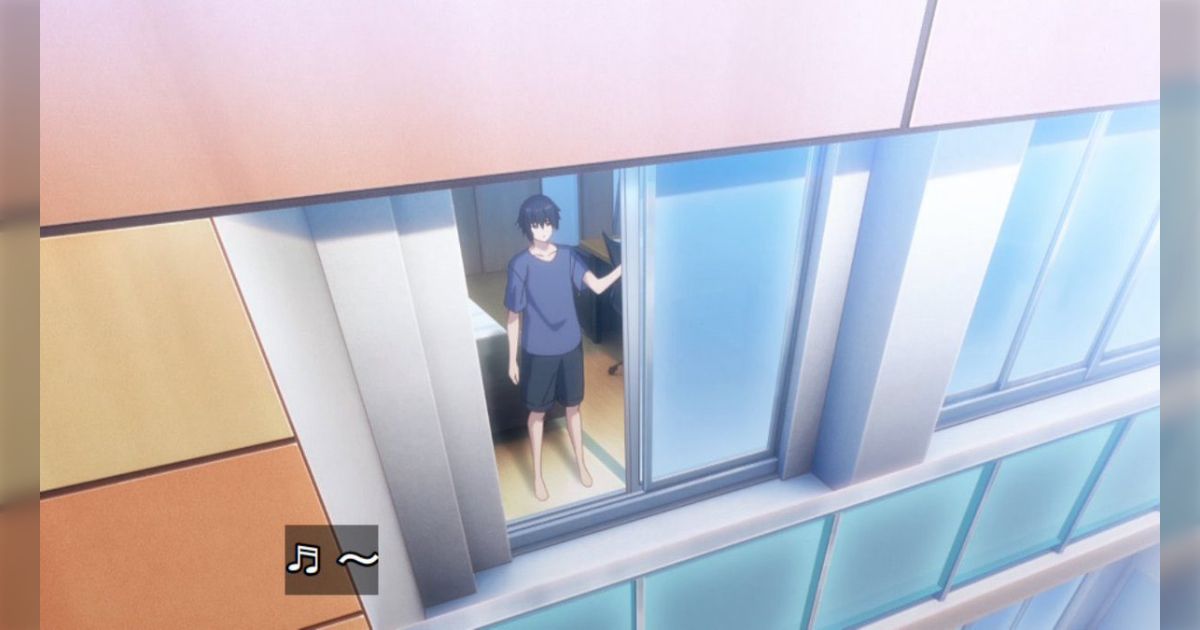 アニメで転倒防止措置がとられてないベランダが異常な建物が出てきた→この部分がベランダになると解説「トリックアートみたいになってる」