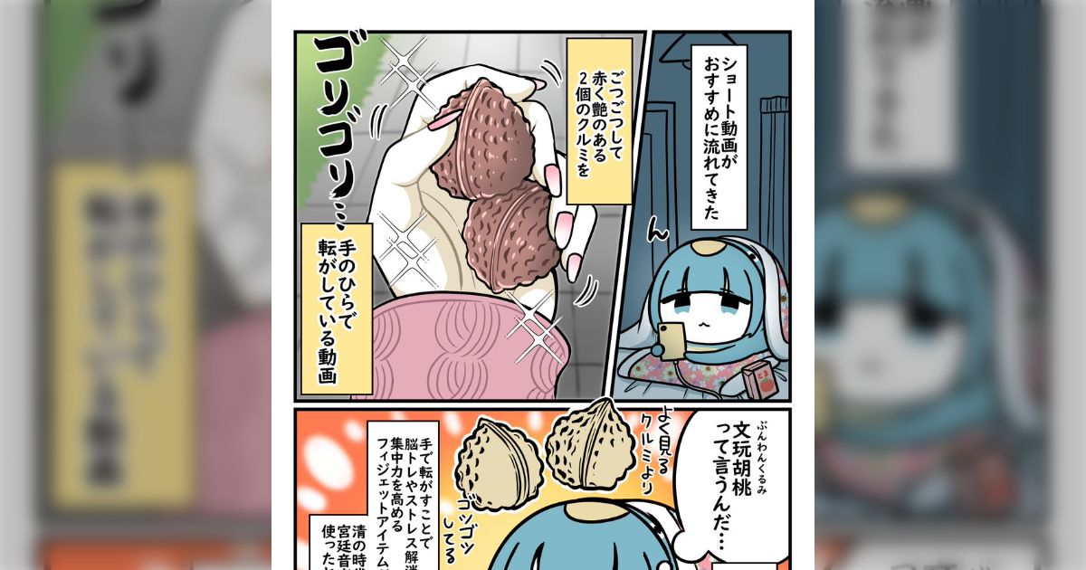 フィクションの中でも見かける、手でひたすら転がして人生の中で育てる玩具『文玩胡桃』を買ってみたマンガ「気持ちよくて病みつきになる!」