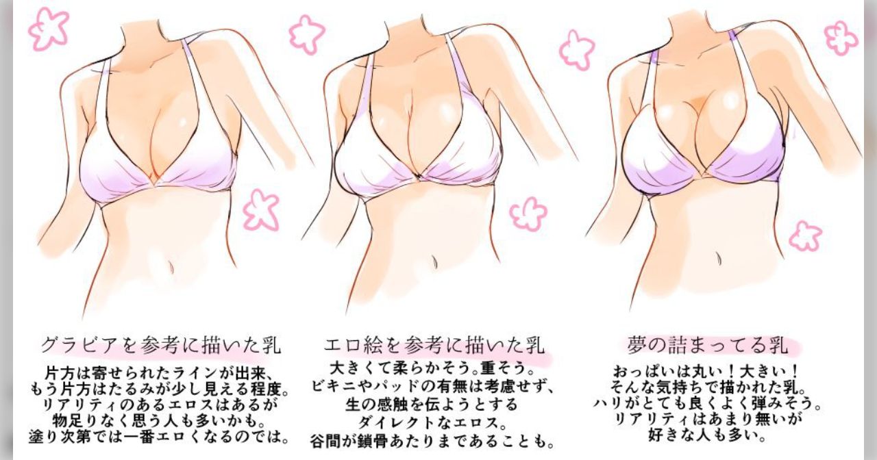 おっぱいを描く際に役立ちそう！ 巨乳や貧乳を3パターンに描き分けた解説イラスト - Togetter [トゥギャッター]