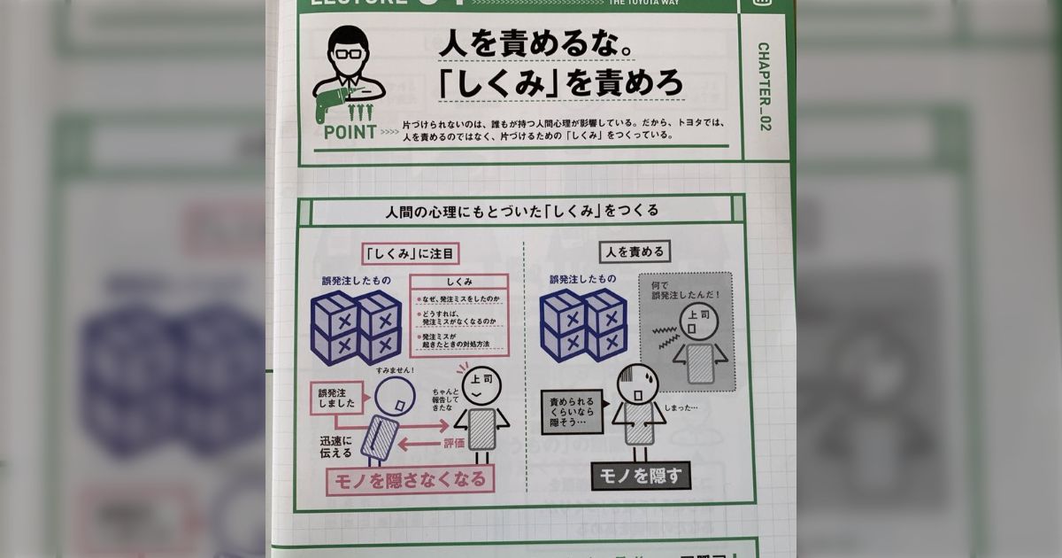 人を責めるな。「しくみ」を責めろ→「人を責めるから隠蔽してしまう」トヨタの『失敗を報告しやすい環境作り』が素晴らしかった話