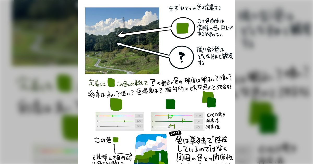 絵を描く際の色選びについての話が話題→ガチ初心者が「癇癪起こして途中で辞めた」絵を投稿→アドバイスを受け1日で急成長