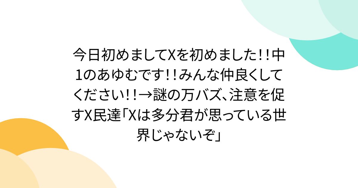 今日初めましてXを初めました！！中1のあゆむです！！みんな仲良くしてください！！→謎の万バズ、注意を促すX民達「Xは多分君が思っている世界じゃないぞ」