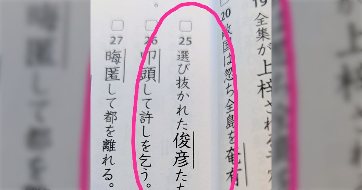 漢検準1級のテキストに出てきた「俊彦」が「としひこ」としか読めない→脳内に登場する、選び抜かれた俊彦たち