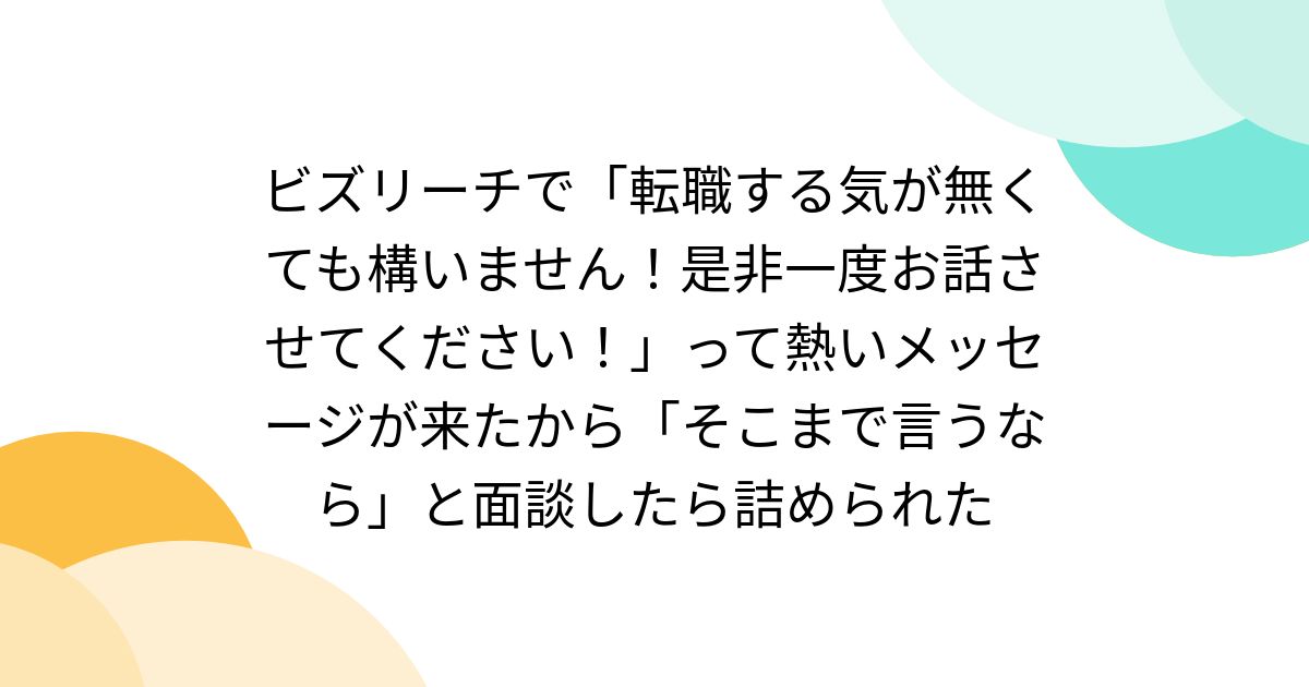 ビズリーチで「転職する気が無くても構いません！是非一度お話させてください！」って熱いメッセージが来たから「そこまで言うなら」と面談したら詰められた
