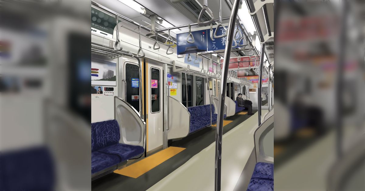 え？絵？写真かと思わせられる電車内のイラストがすごい