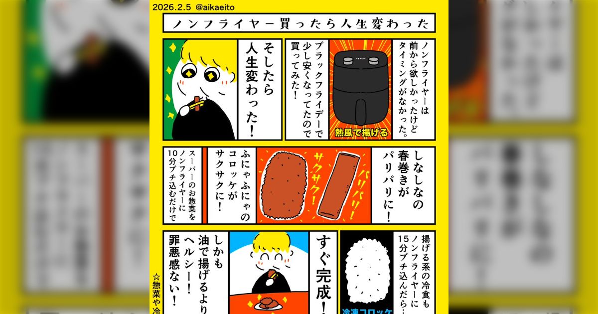 ノンフライヤー買ったら革命が起きた…しなしなの春巻きがパリパリに、ふにゃふにゃのコロッケがサクサクに！「料理苦手な人ほど買って」「放り込んでおけば一品できる」