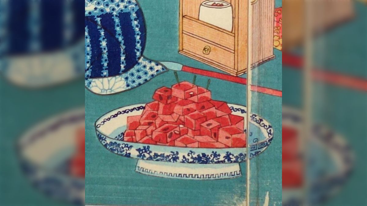 江戸時代ではすでにスイカが食べられていたが、切り方もスーパーみたい