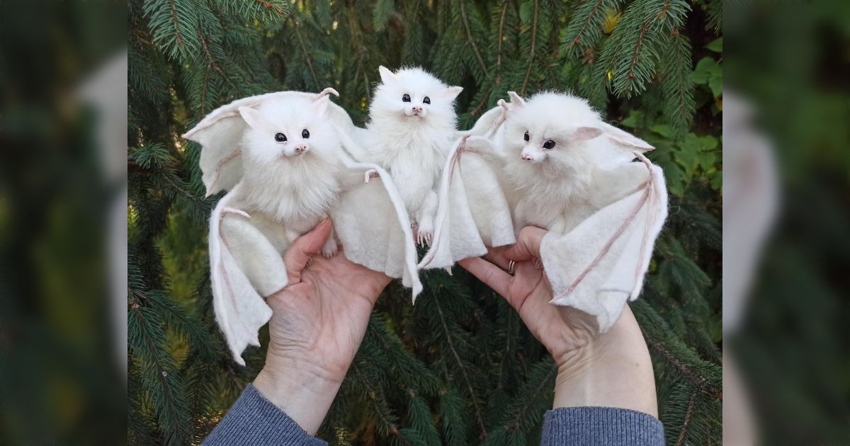 美術品・アンティーク・コレクション 蝙蝠 コウモリ 白 蚕 創作 珍獣