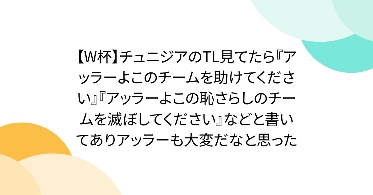 【W杯】チュニジアのTL見てたら『アッラーよこのチームを助けてください』『アッラーよこの恥さらしのチームを滅ぼしてください』などと書いてありアッラーも大変だなと思った