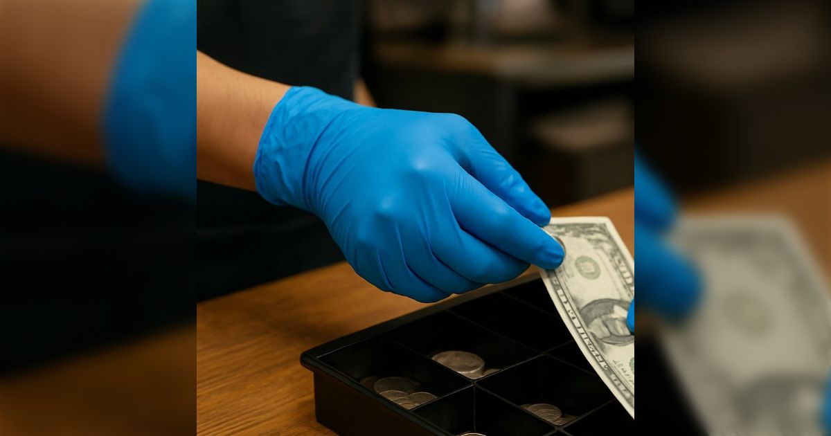 食品扱う店でこういう手袋して商品扱った後そのままレジでお金を触るとこあるけどこれ手袋の意味なくない?「いつも気になってた」