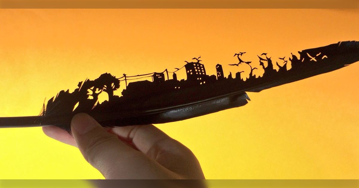 切り絵「カラスうり」167x217mm