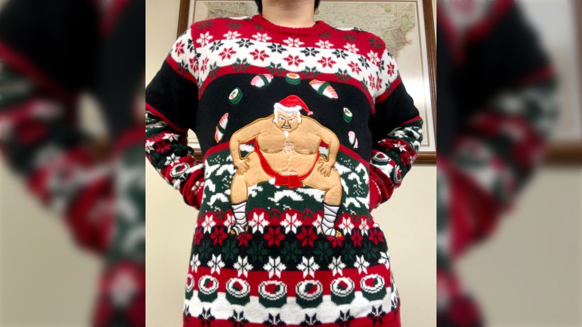 今日はアメリカ定番の「みんなでダサいクリスマスセーターを着て出社する日」だったので渾身の一枚を着ていったらバカ受けだった (2ページ目) -  Togetter