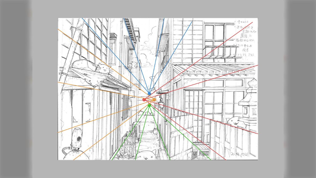 一点透視のはずなのに消失点が2つ？肉眼的解釈でパースを誇張する複数
