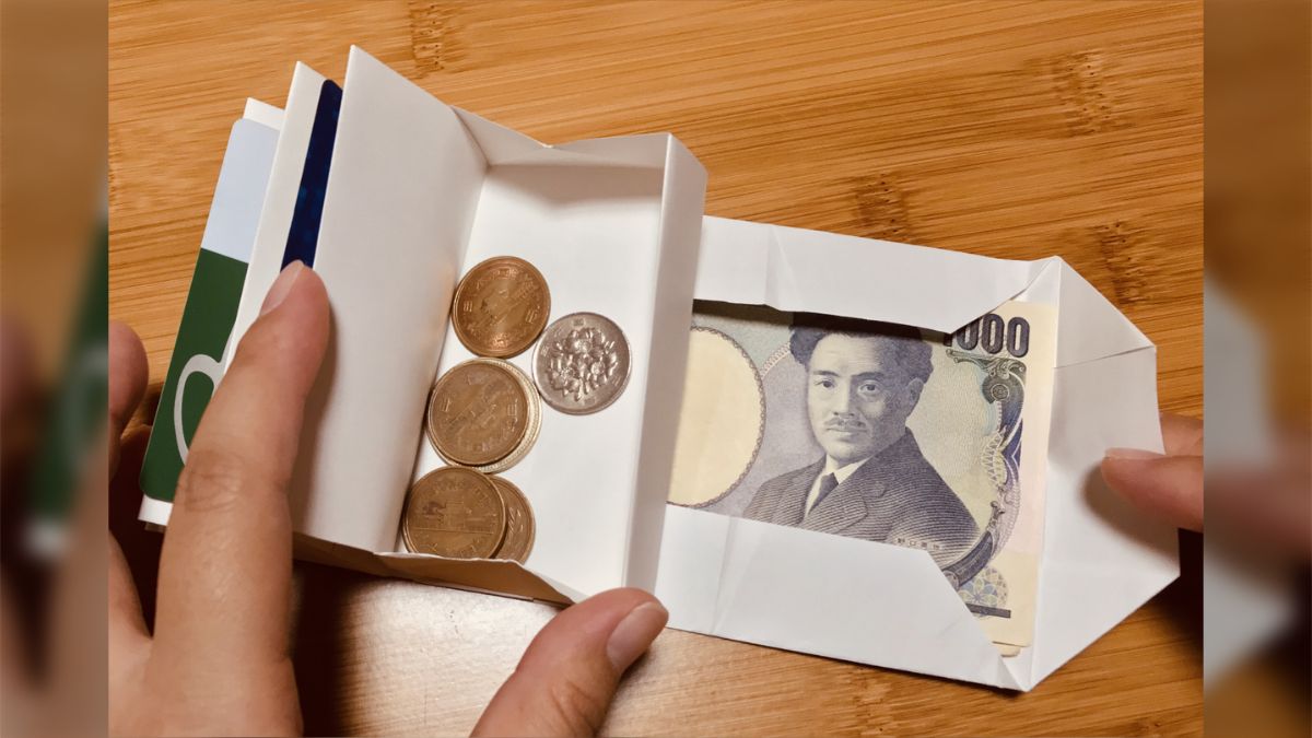 ボックス式小銭入れでカードも入る…A3の紙1枚できる折り紙の財布が便利 - Togetter