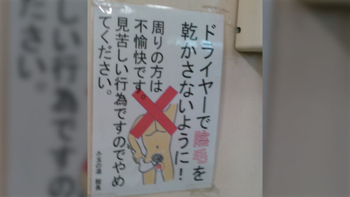 六十路 陰毛 とある公衆温泉に貼り出されていた注意書き『ドライヤーで陰毛を乾かさないように！』→「嘘だろいるのかよ…」「自宅ではやってる」などの声 -  Togetter [トゥギャッター]
