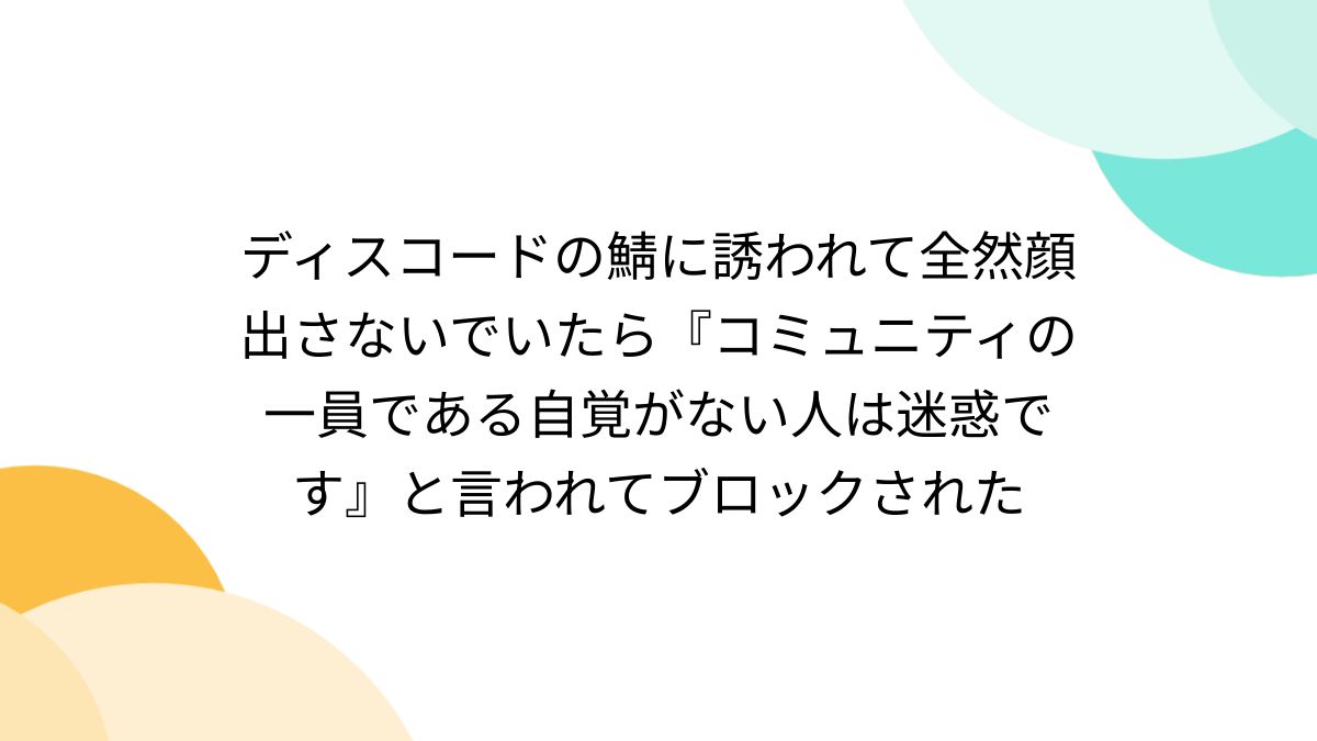 ディスコードの鯖に誘われて全然顔出さないでいたら『コミュニティの一員である自覚がない人は迷惑です』と言われてブロックされた - Togetter